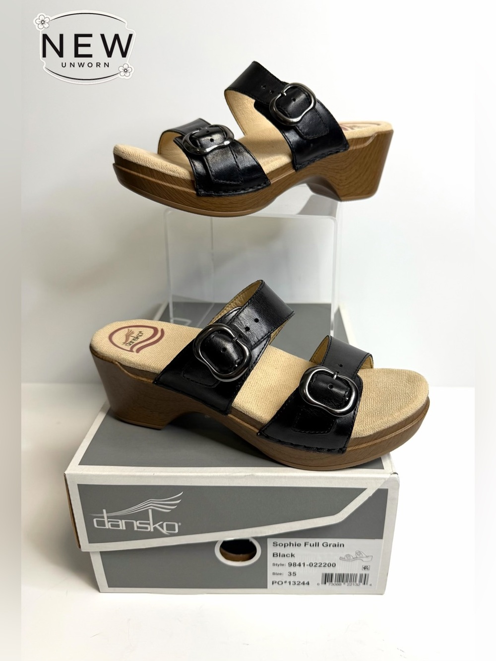 NEW Dansko Sophie Full Grain Black Wedge Sandals Size EU 35 in Original Box